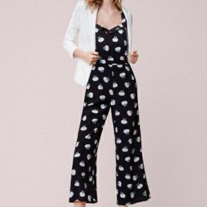 LOFT Black Floral Ruffle Strap Jumpsuit Size 10